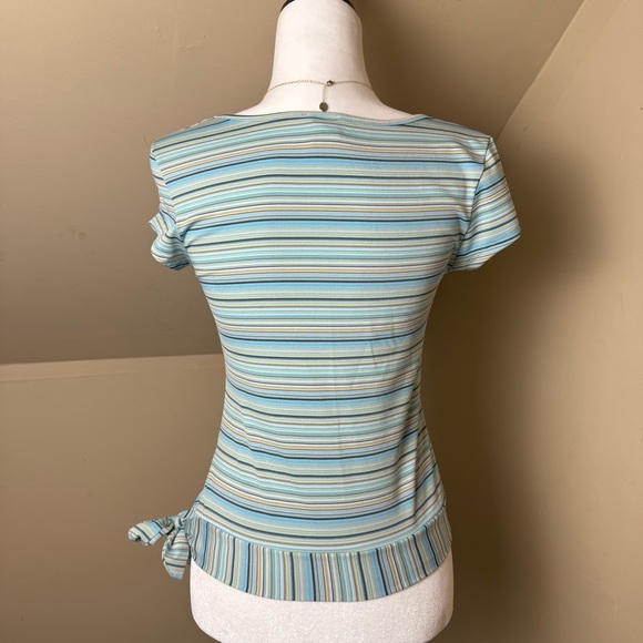 Striped V-Neck Vintage Women’s Top - Blue and‎ Green - Picture 3 of 8